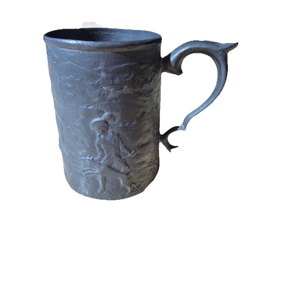 German Pewter Hunting Mug Jagdkrug High Relief Bavarian Huntsman Heavy 1.5 Lb